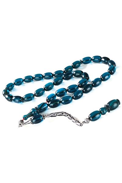 TESBİHCİBABA Chain Tassel Petrol Blue Crimping Amber Prayer Beads