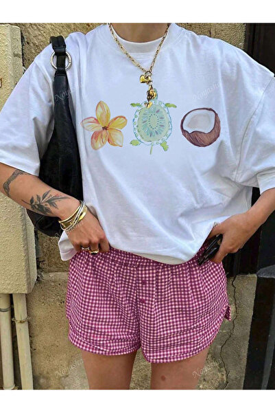 LAMASTRE Γυναικείο καλοκαιρινό μπλουζάκι με στάμπα λευκού καρύδας - Στάμπα Ov...