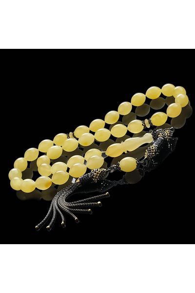 TESBİHCİBABA Ice Yellow Amber - Zircon Design Drop Amber Prayer Beads