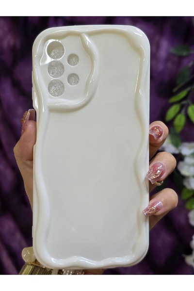 Magic Ring Samsung Galaxy A13 Uyumlu 3D Dalga Kenarlı Beyaz Telefon Kılıfı