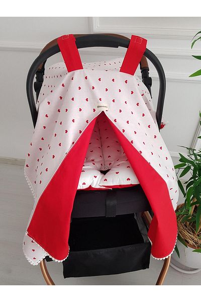 ilkimbebe Heart Pompom Double Sided Baby Stroller Cover and Cushion