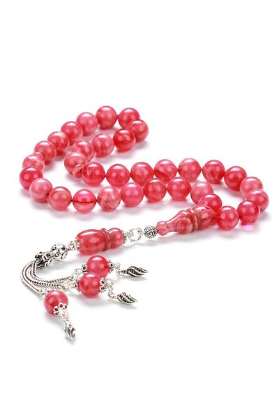 TESBİHCİBABA Silver Systemed Peony Pink Crimping Amber Prayer Beads