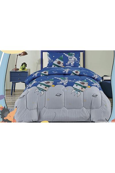 Moon Single Bed Sheet Filling, 3-Piece Reversible Cartoon Printed Quilt Set, for Your Child's Comfort