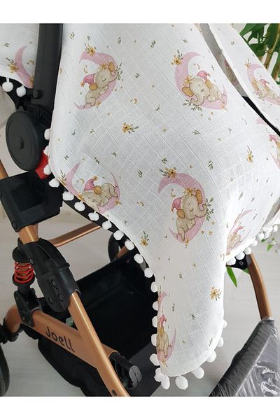 ilkimbebe Sleeping Elephant Pompom Baby Stroller Cover