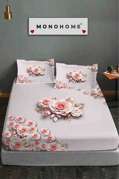 MonoHome 100% Cotton Fitted Sheet Special Design 5D Digital 60 Wire Pink