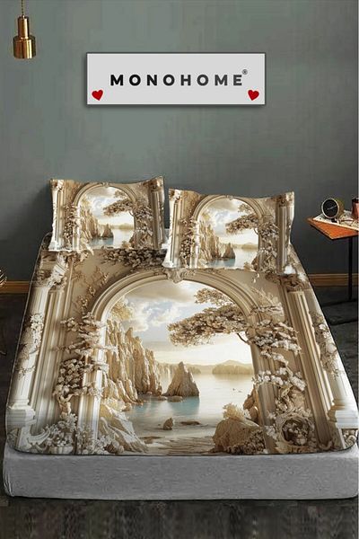 MonoHome 100% Cotton Fitted Sheet Special Design 5D Digital 60 Wire Castle