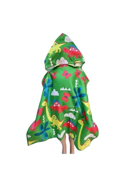 BaoBao Children's poncho towel 56x60 cm with dinosaurs and hood - colorful pattern for the beach or bathroom
