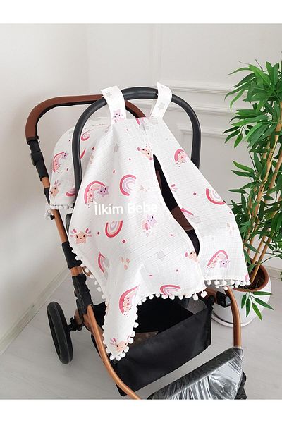 ilkimbebe Rainbow Pompom Baby Stroller Cover