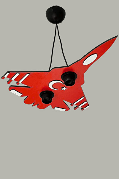 KAŞIKBEY Çocuk Odası UÇAK AVİZE sarkıt aydınlatma Ay Yıldız uçak Avize ahşap dekorotif solotürk Avize KIRMIZI