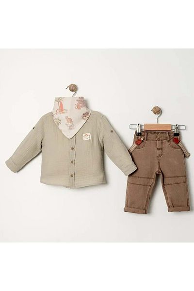 COCOSISS Safari̇ Scarf Shirt Pants Set Khaki