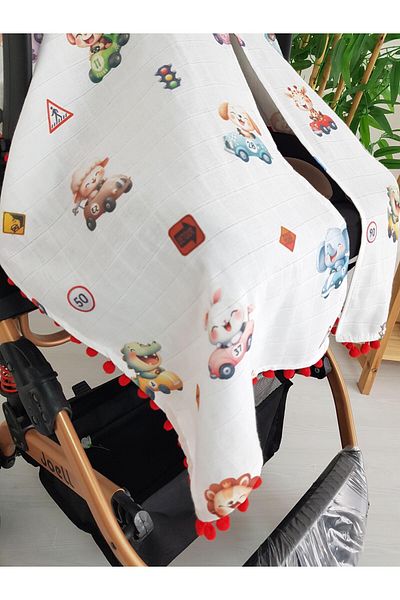 ilkimbebe Trolley Animals Pompom Baby Stroller Cover