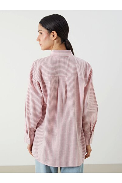 LC Waikiki LCW Modest Pembe Kiraz Nakışlı Oversize Kadın Gömlek Tunik