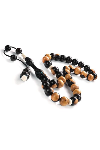 TESBİHCİBABA Master Craftsmanship Embroidered Imam's Spotted Ebony Wood Prayer Beads