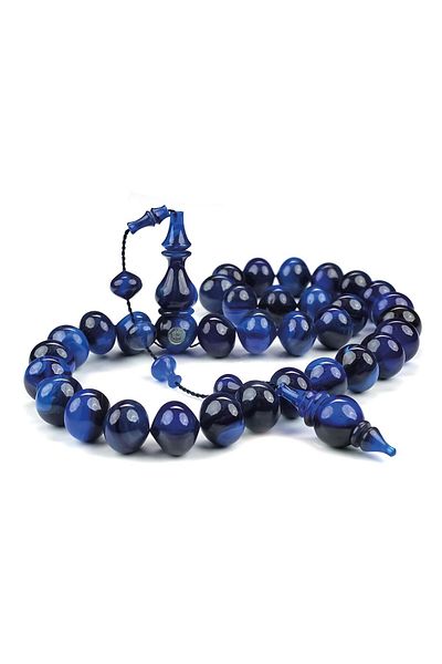 TESBİHCİBABA Bukhara Collection Civit Blue Squeeze Amber Prayer Beads