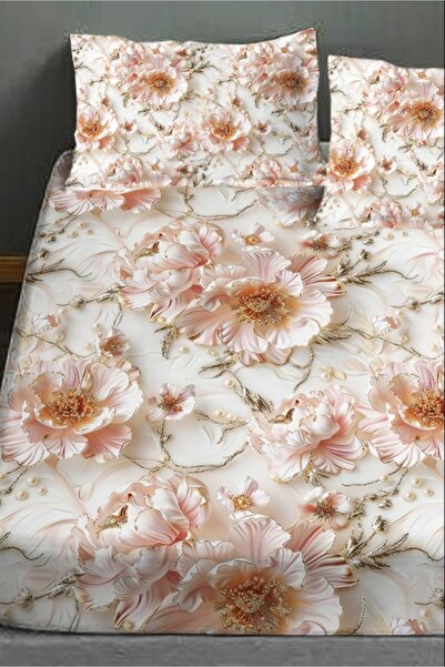 MonoHome 100% Cotton Fitted Sheet Special Design 5D Digital 60 Wire Golden Pink