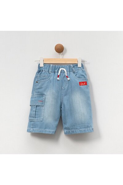Overdo شورت برمودا جينز بخصر مطاطي وجيب كارجو للأولاد (العمر 5-8)