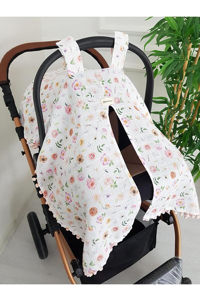 ilkimbebe Floral Pompom Baby Stroller Cover