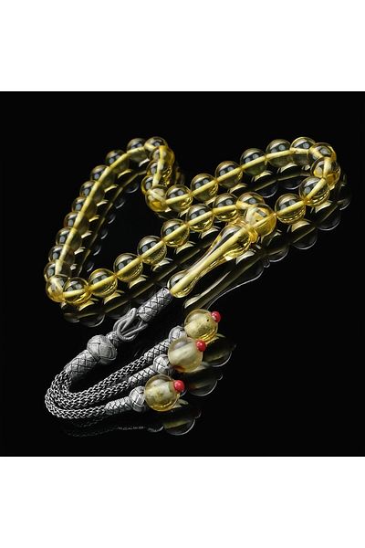 TESBİHCİBABA Fly Fossil Hand Knitted Kazaz Kamçılı Drop Amber Prayer Beads