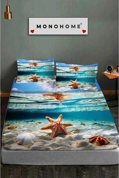 MonoHome 100% Cotton Fitted Sheet Special Design 5D Digital 60 Wire Deep Sea