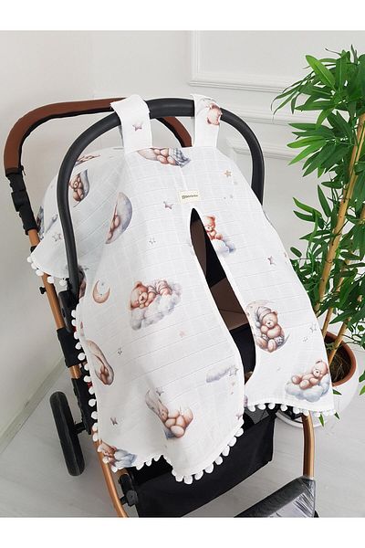 ilkimbebe Sleeping Bear Pompom Baby Stroller Cover