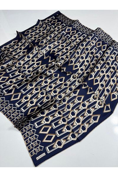 Armine Μεταξωτό φουλάρι 2024 Καλοκαίρι - 9172-06 Navy Blue Beige Sura