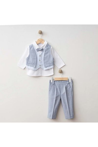 Mymio Mymi̇o Vest Long Sleeve Shirt Pants Triple Set Blue