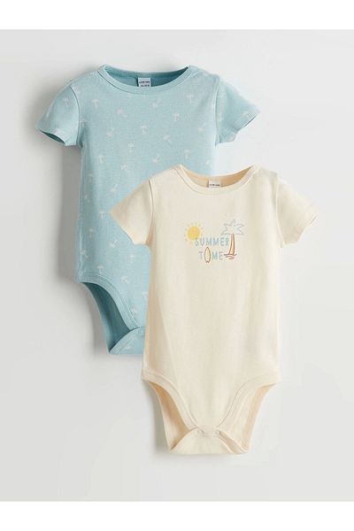 LC Waikiki Lcw Baby Ecru Printed Baby Boy Snap Bodysuit 2-Pack