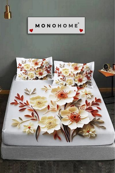 MonoHome 100% Cotton Fitted Sheet Special Design 5D Digital 60 Wire Lotus
