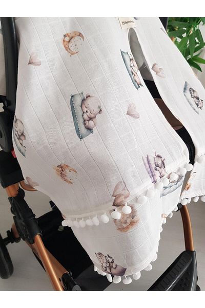 ilkimbebe Sleeping Animals Pompom Baby Stroller Cover