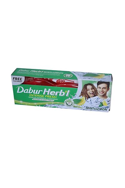 dabur herb'l دابور هيربال معجون أسنان جل بالنعناع والليمون - 150 جم + فرشاة أسنان مجانية