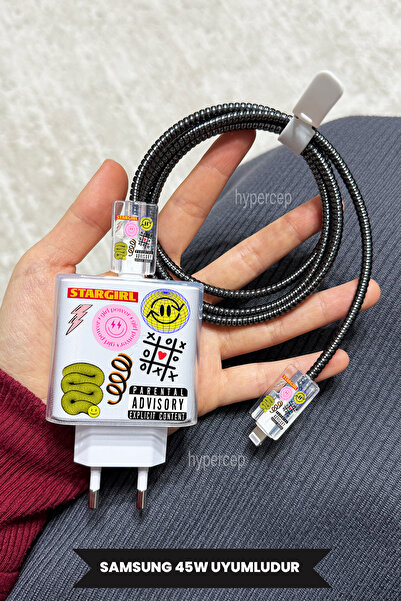 WANNA PROTECT Samsung 45W (EP-TA845) Uyumlu Şeffaf Şarj Başlığı Koruma Kablo ...