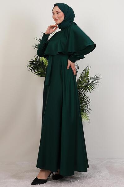 giz astore Mona Pelerinli Elbise Zümrüt