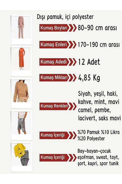 Yiğit Kumaş Knee-Free 2 Thread Flexible Fabric Set, Sizes 80-90 Cm, 12 Pieces
