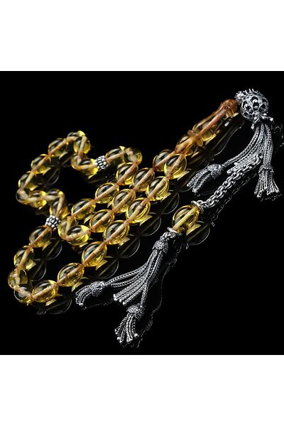 TESBİHCİBABA Beyzade Model Large Size Beige Cut Drop Amber Prayer Beads