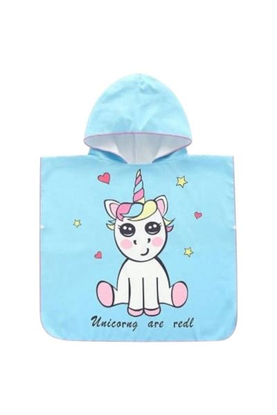 BaoBao Children's poncho towel 56x60 cm with hood and unicorn - pastel blue pattern for girls