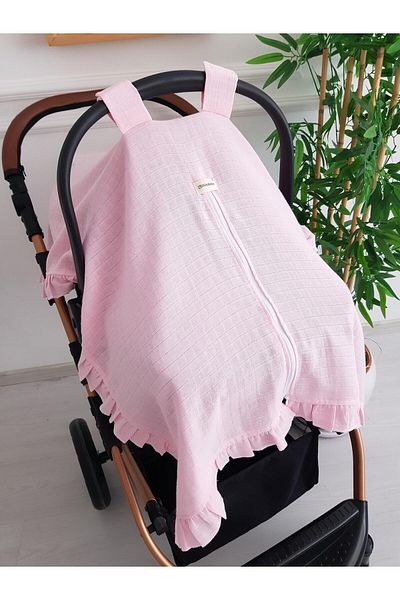 ilkimbebe Muslin Zippered Ruffle Baby Stroller Cover