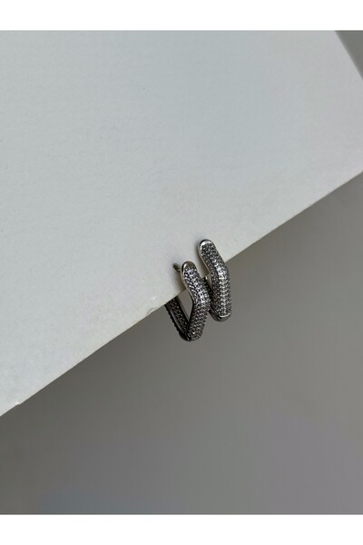 Owentis Steel Silver Diamond Model Full Stone İsmora Earrings - Does Not Darken -