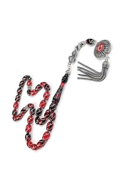TESBİHCİBABA Spiral Silver Craftsmanship Night Red Fire Amber Prayer Beads