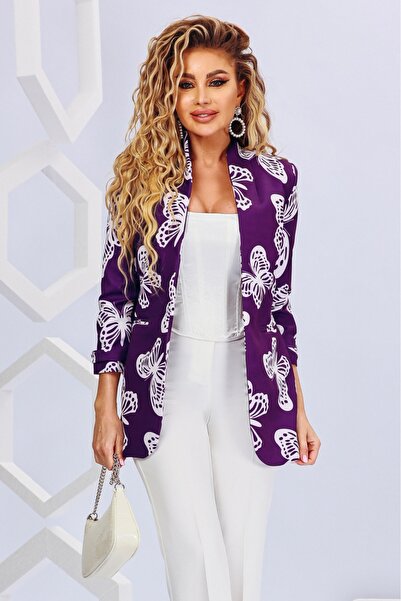 Atmosphere Fashion Jachetă lungă mov cu fluturi