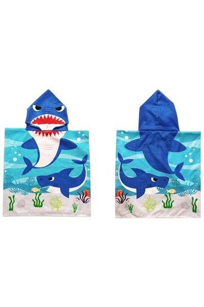 BaoBao Children's poncho towel 56x60 cm with shark and hood - funny pattern for the beach and pool