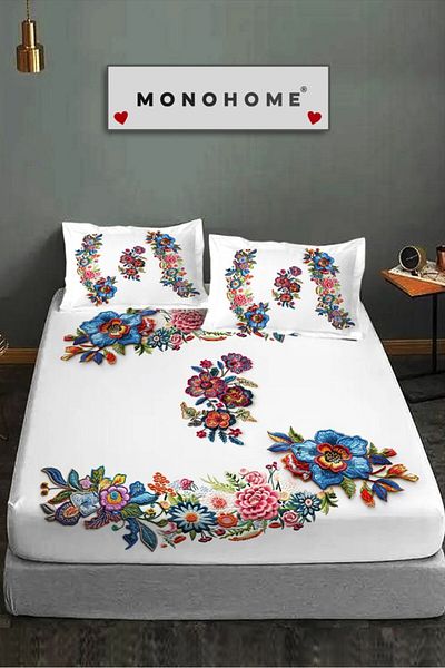 MonoHome 100% Cotton Fitted Sheet Special Design 5D Digital 60 Wire Embroidery
