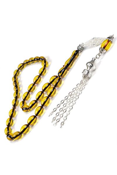 TESBİHCİBABA Day Yellow Fission Tassel Tightening Amber Prayer Beads