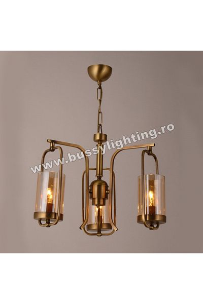 CandelabreClasice Lustra Kandil cu 3 Brate, Neo Clasic, Finisaj Bronz Antichizat, Abajur Amber