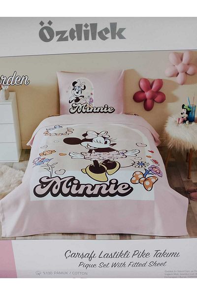 Özdilek Single Ranforce Disney Licensed Fitted Sheet Children's Pique Set Minnie Garden Pink
