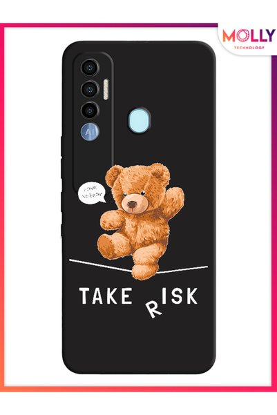 Molly حافظة سيليكون بنمط الدب باللون الأسود لهاتف Tecno Spark 7 Pro