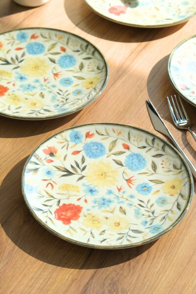 tabakevi Plate House Porcelain Fiori Canvas Pie Plate 20cm 4 People 4 Pieces Tvl4Ptprs1212