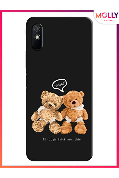 Molly Xiaomi Redmi 9A İçin Siyah Fuzzy Friends Desenli Silikon Kılıf