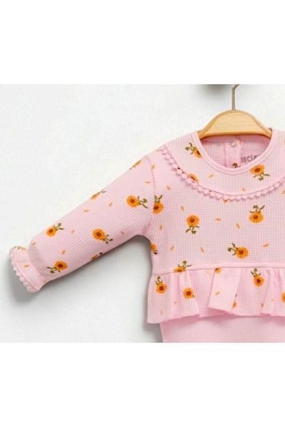 Necix's Floral Print Baby Romper and Hat Set - Baby Girl Long Sleeve Cotton