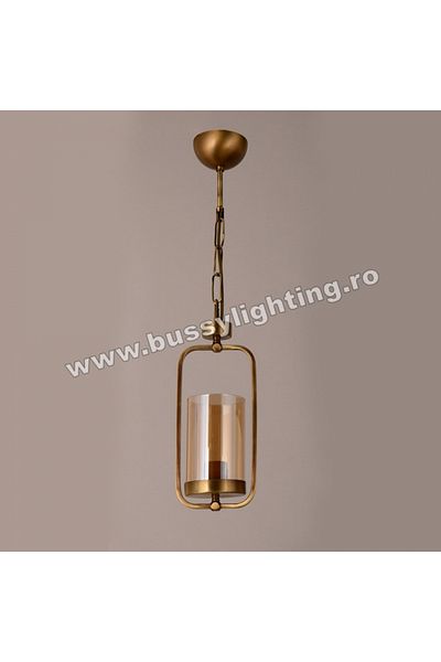 CandelabreClasice Lustra Kandil cu Diam 15 cm, Neo Clasic, Finisaj Bronz Antichizat, Abajur Amber