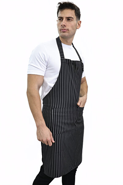 Das Uniform Çizgili Ayarlanabilir Düğmeli Arkadan Bağcıklı Önlük